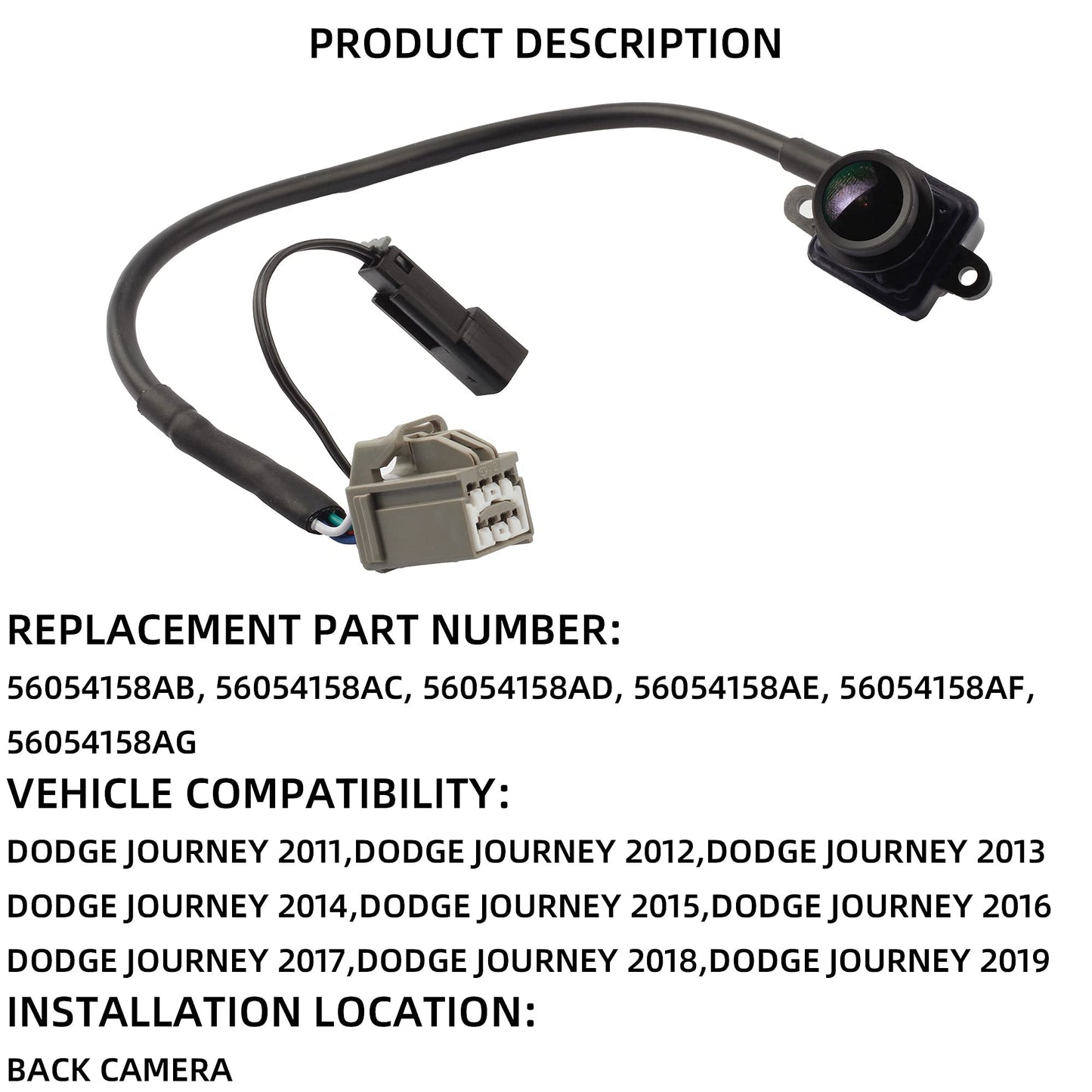 2011-2019 Dodge Journey Rear View Backup Camera Replacement - 56054158AB - Dasbecan