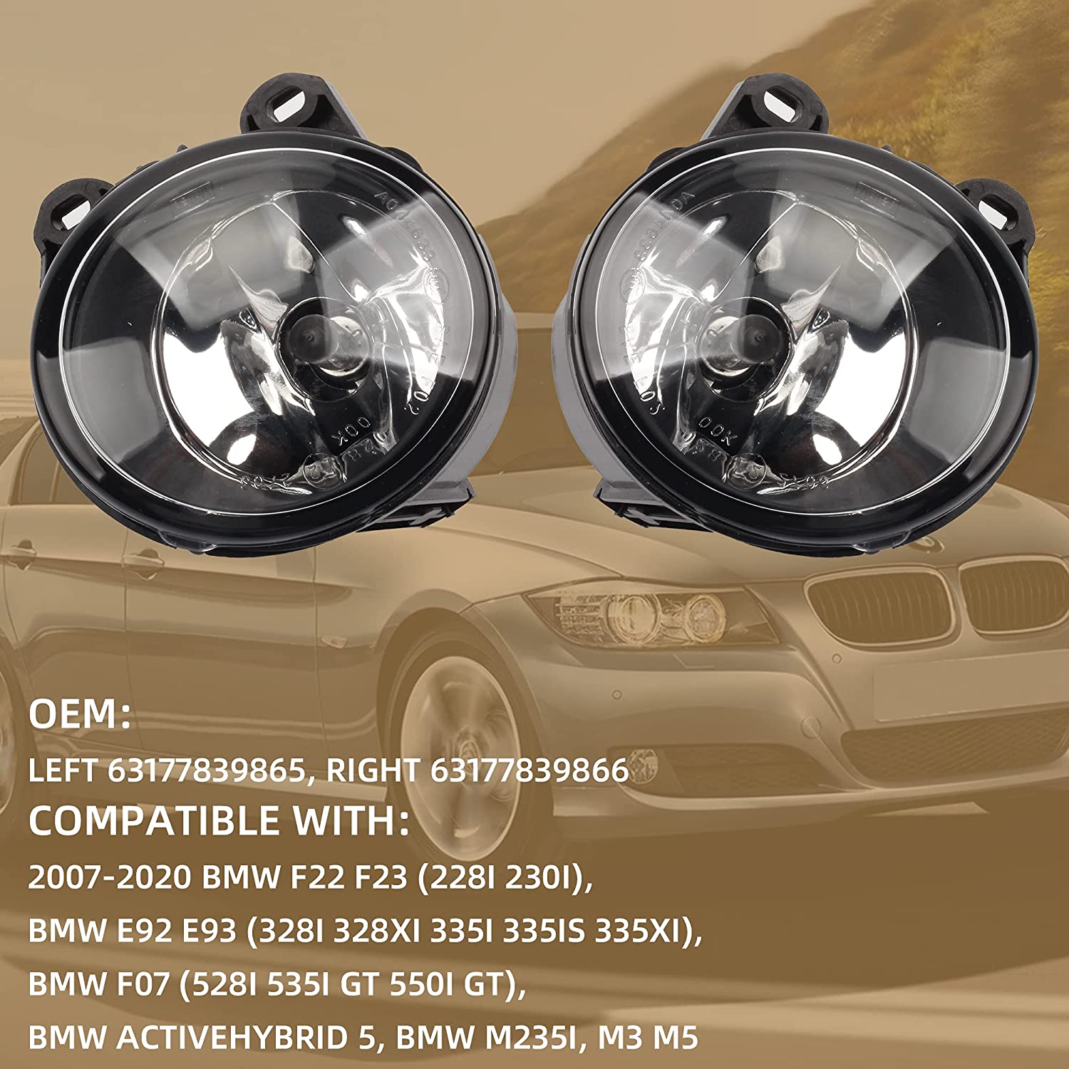 2007-2020 BMW 2 Series F22 F23 BMW 3 Series E92 E93 Left and Right Side Fog lights Lamps 63177839865 63177839866 - Dasbecan