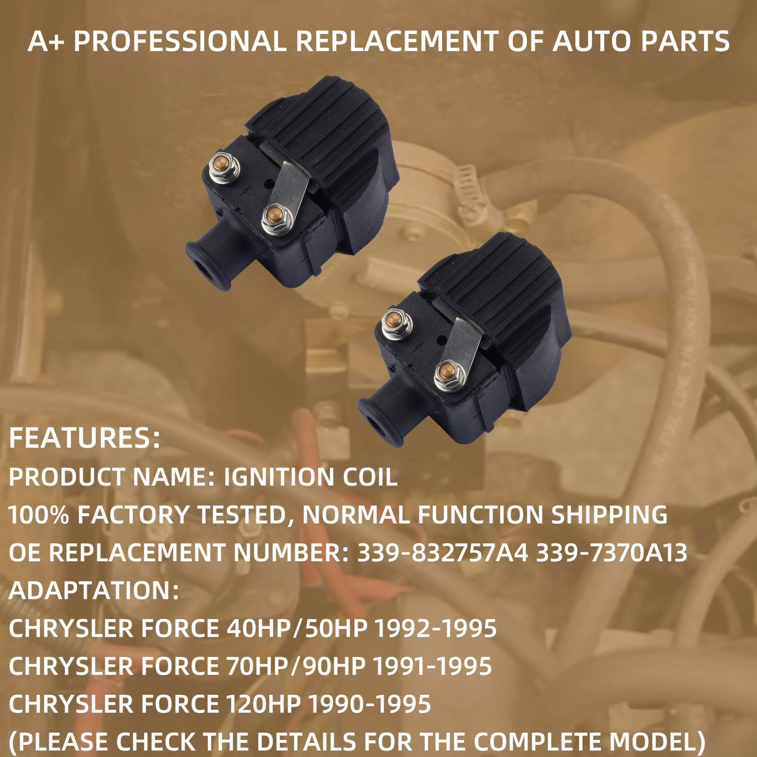 1990-1995 Mercury Mariner Chrysler Force 2pcs Ignition Coil-339-832757A4 - Dasbecan