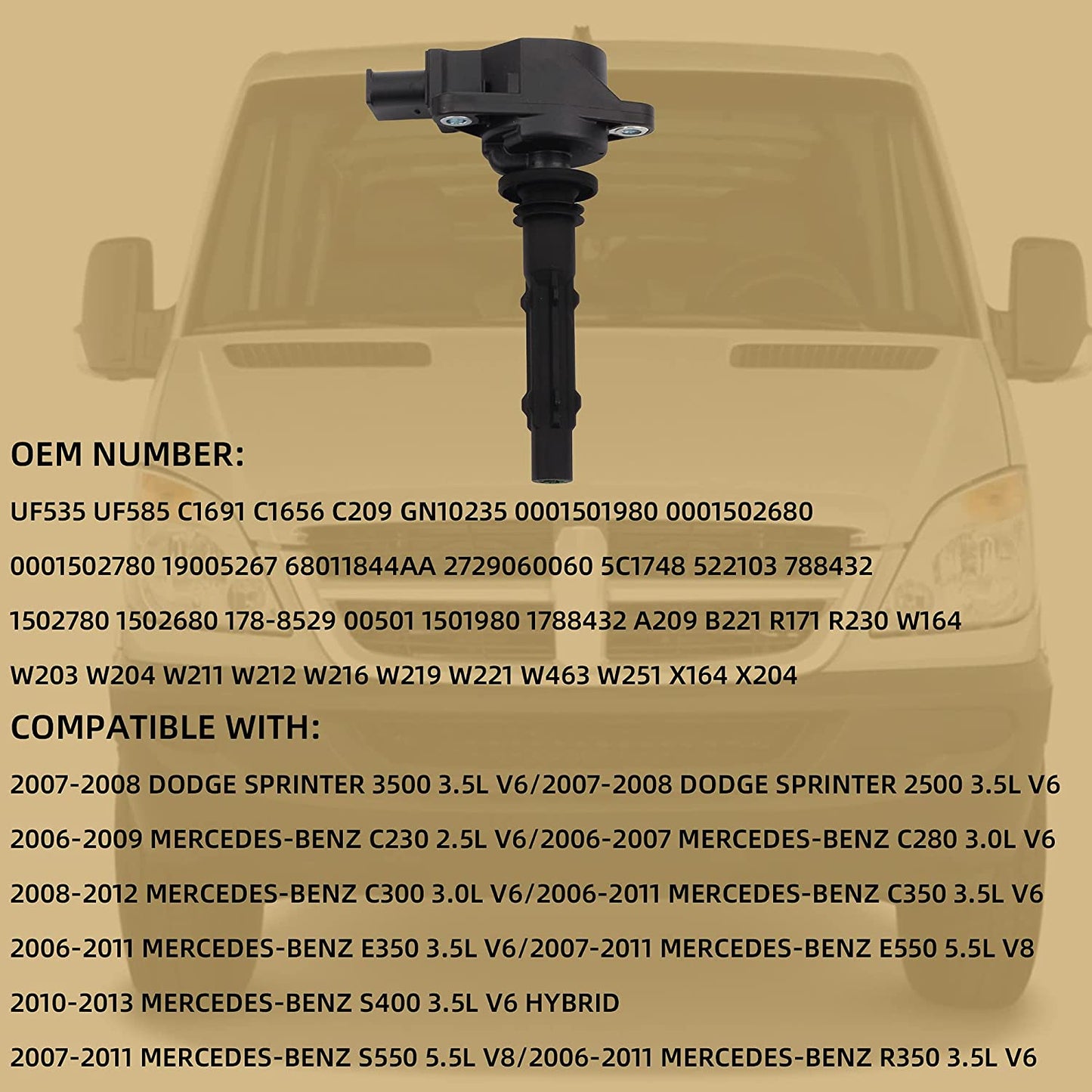 Dodge Sprinter 2500 3500 Pack of 6 Ignition Coils UF535 UF585 C1691 C1656 C209 GN10235 0001501980 0001502680 - Dasbecan