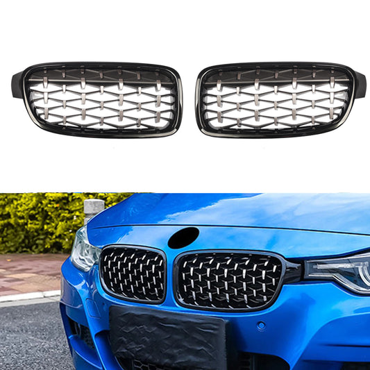 2010-2018 BMW 3 Series F30 F31 F35 Black Frame Silver Net Front Grille Kidney Grill Replacement